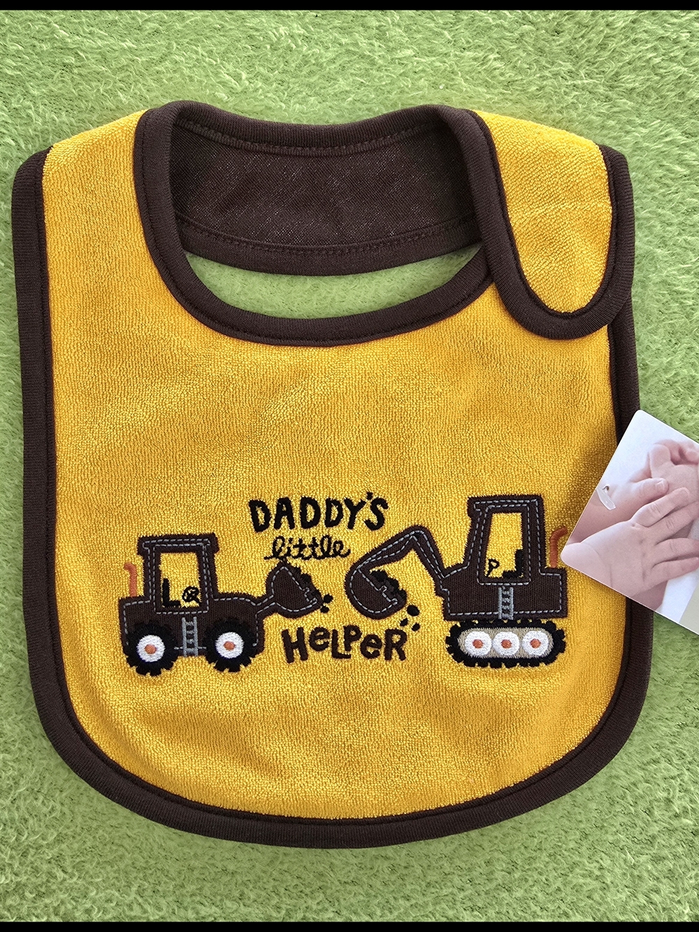 NWT Baby BOYS DADDY'S little HeLPeR BIB CARTERS TERRY -GOLD & BROWN TRACTORS (M4